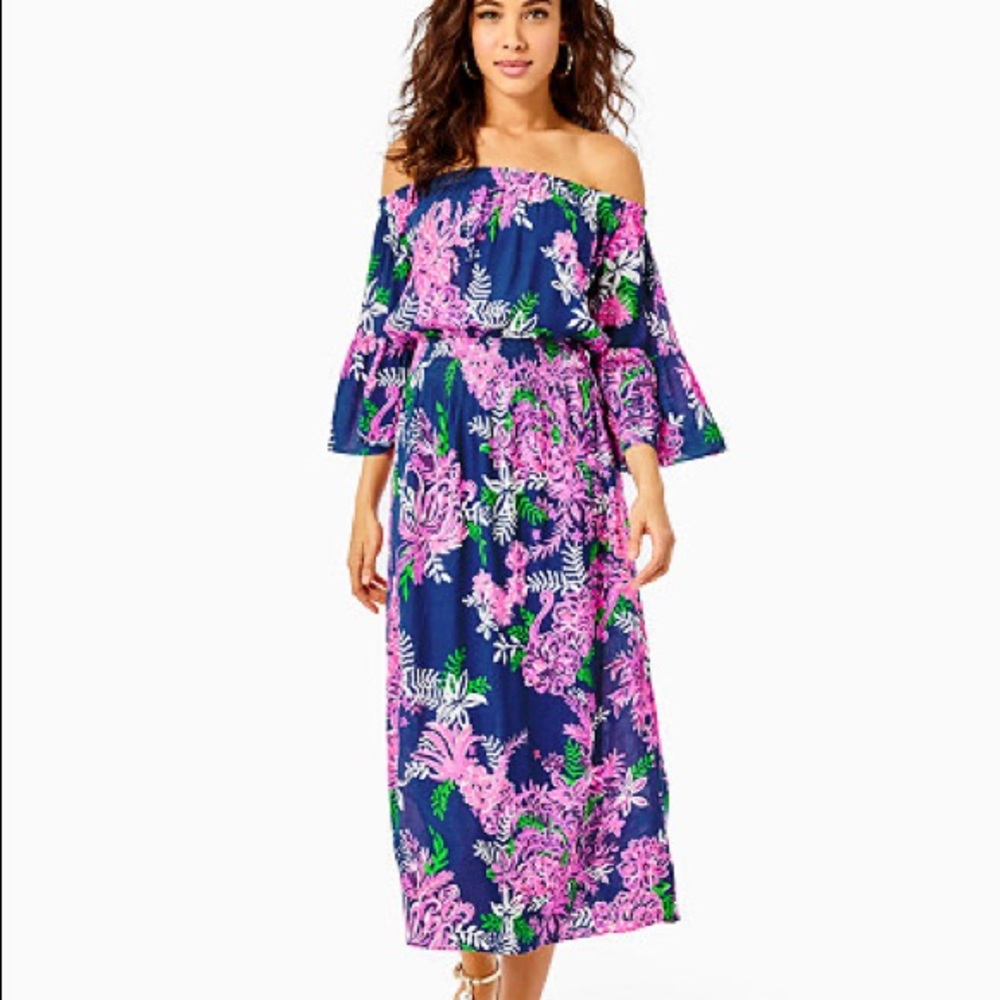 NWT Lilly Pulitzer Ravyn Off-The-Shoulder Midi Dress, M